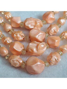 Vintage Layered Necklace Beaded Choker Textured Peach Orange Yellow 13-16"